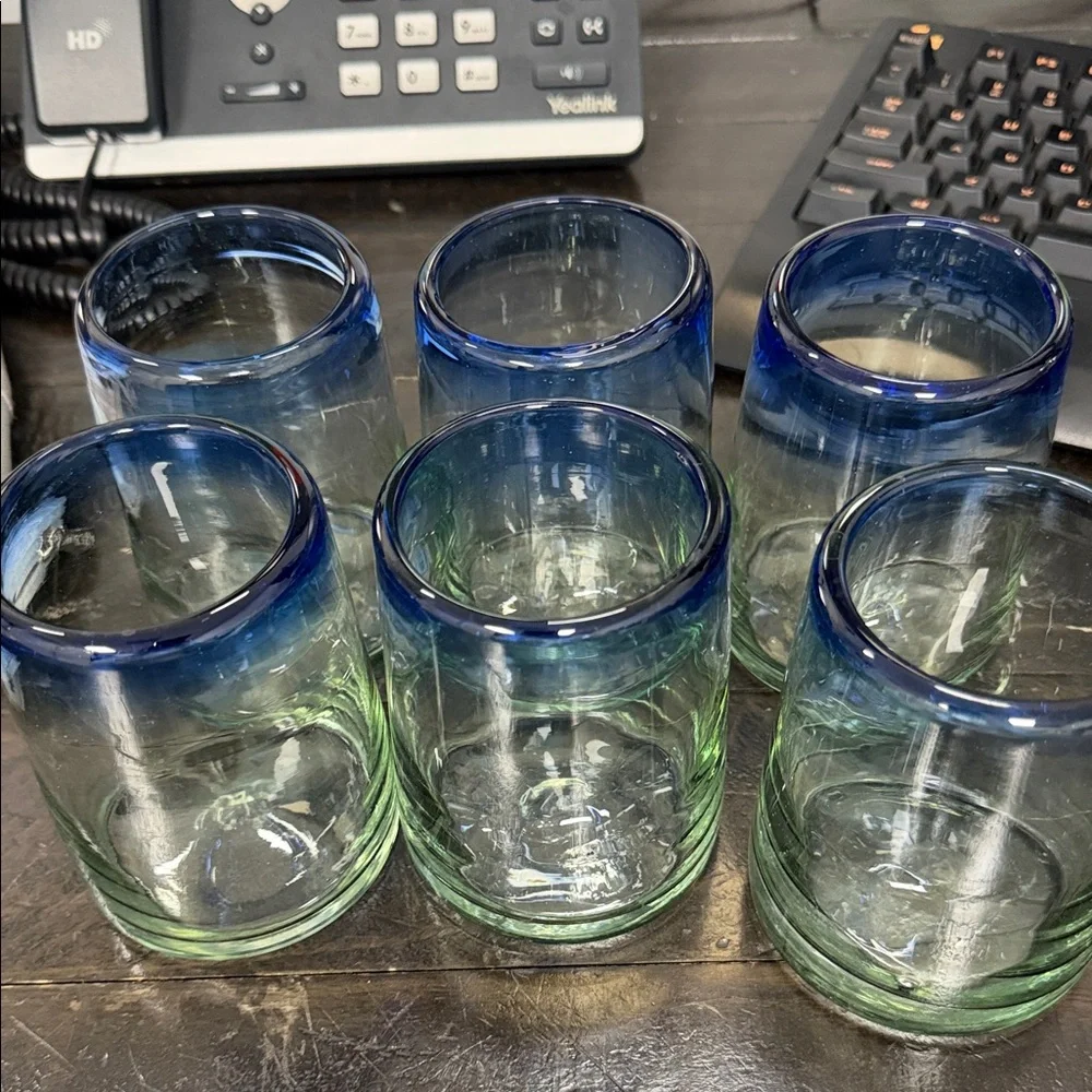 Pacifico Set of Six Blue Rimmed Glasses - Picture 4 of 8